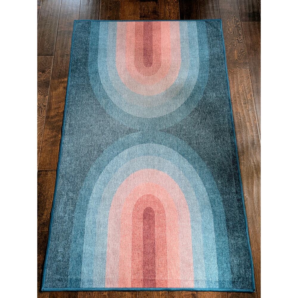 Ruggable Absida Teal Rug 3x5 Machine Washable Low Pile Area Rug Blue Green